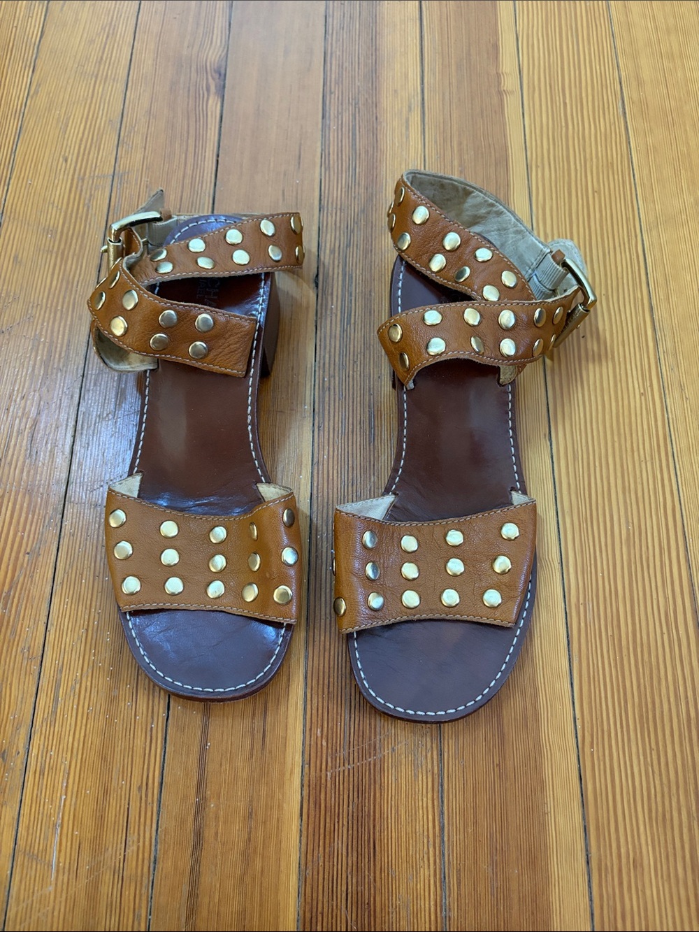 Michael Kors Brown Leather Studded Ankle-Strap Sandals